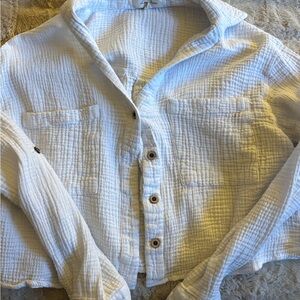 White Button-Up Women Top